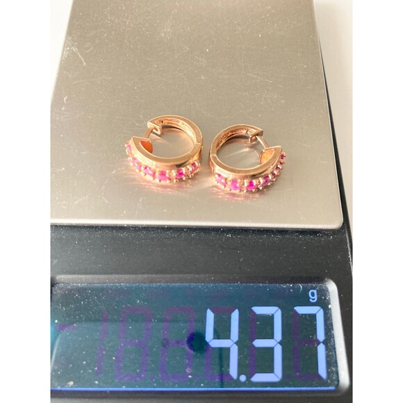 Ross Simons 925 sterling silver 14k gold vermeil genuine ruby hoop Earrings - Picture 7 of 7